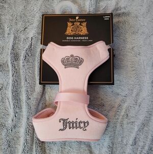Juicy Couture Pink Dog Harness Size Large Bling Crown And Juicy Mesh Padding NEW